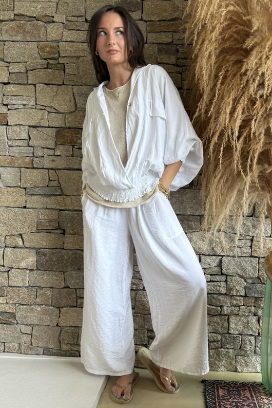 Basso Button Drape Batwing Shirt White